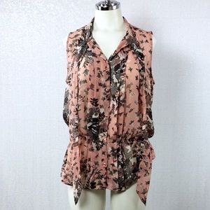 LOFT Blouse Floral Button Front Ties sz Small